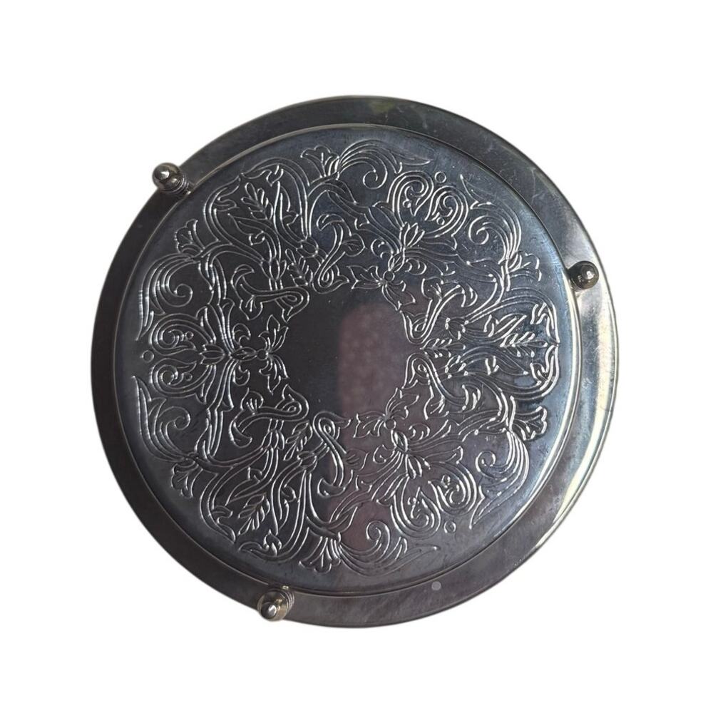 Vintage Embossed Filigree Silver Plated Coaster Set of Five + Holder Ornate Luxe